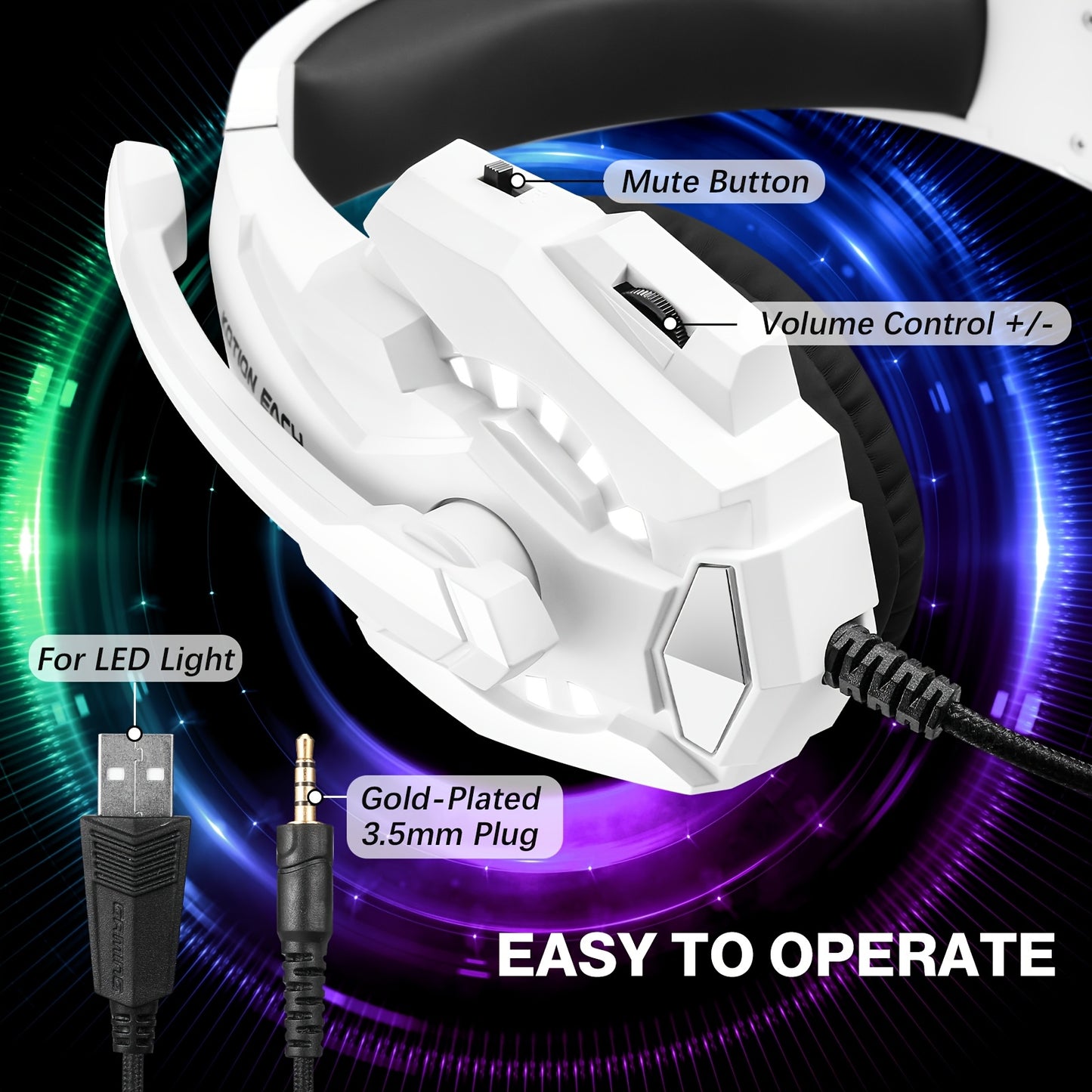 Auriculares para Juegos KOTION EACH G9000 Pro con Luz LED, Estéreo con Cable de 3,5mm, Micrófono Incorporado, Tema Anime/Películas/Videojuegos, Compatible con Xbox Series X/S, PS4, PS5, PC y Mac