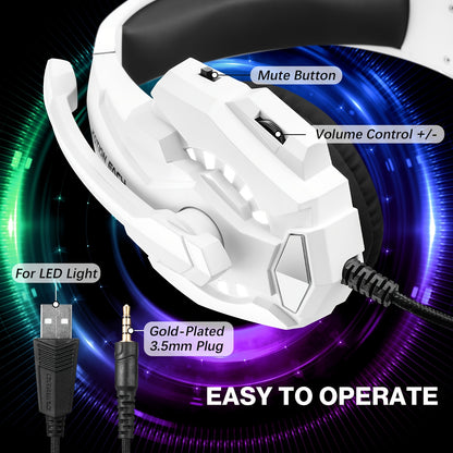 Auriculares para Juegos KOTION EACH G9000 Pro con Luz LED, Estéreo con Cable de 3,5mm, Micrófono Incorporado, Tema Anime/Películas/Videojuegos, Compatible con Xbox Series X/S, PS4, PS5, PC y Mac