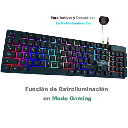 Teclado gaming con luces LED USB para gamers y oficina