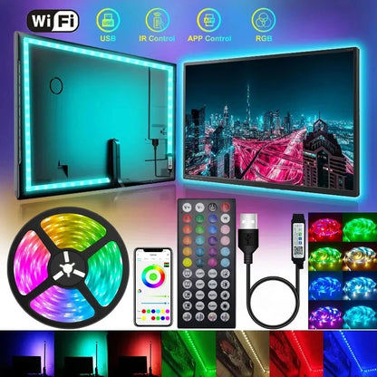 Tira de luces LED RGB USB con control inteligente para habitaciones, decoración del hogar y más