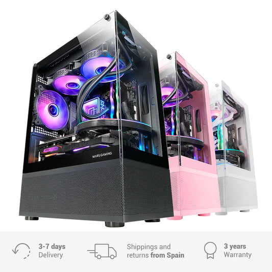 Caja gaming microATX Mars gaming MC-SE con paneles de vidrio y diseño Airtech Mesh