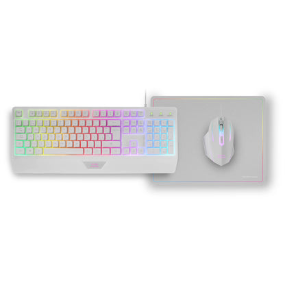 Teclado Ergonómico H-Mech LED RGB, Ratón RGB  Switches HUANO, Alfombrilla Nanotextil 360x260mm, Compatibilidad Multiplataforma, Combo PC Negro o Blanco con Layout Español