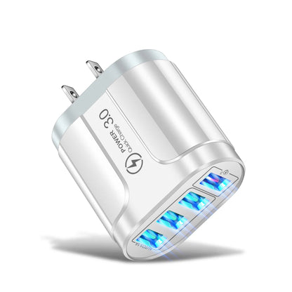 Cargador USB de Carga Rápida para Teléfono Móvil, Dispositivo de Carga de Pared QC 3.0 con 4 Puertos USB de 45W para iPhone 15, 14, Samsung, Xiaomi