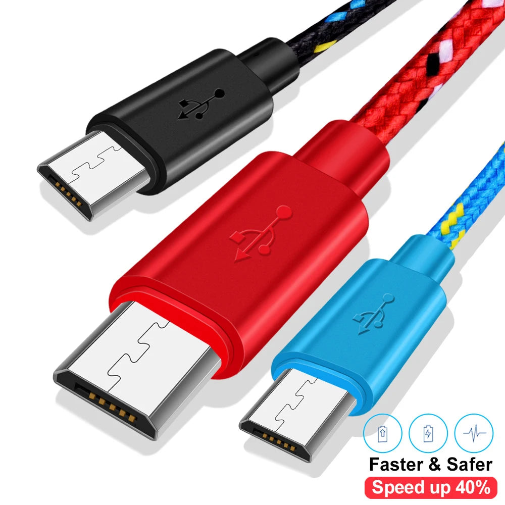 Cable Micro USB de Nailon Trenzado para Móvil - Cargador USB de Sincronización de Datos de 1m/2m/3m para Samsung, Huawei, Xiaomi, HTC, Teléfono Android