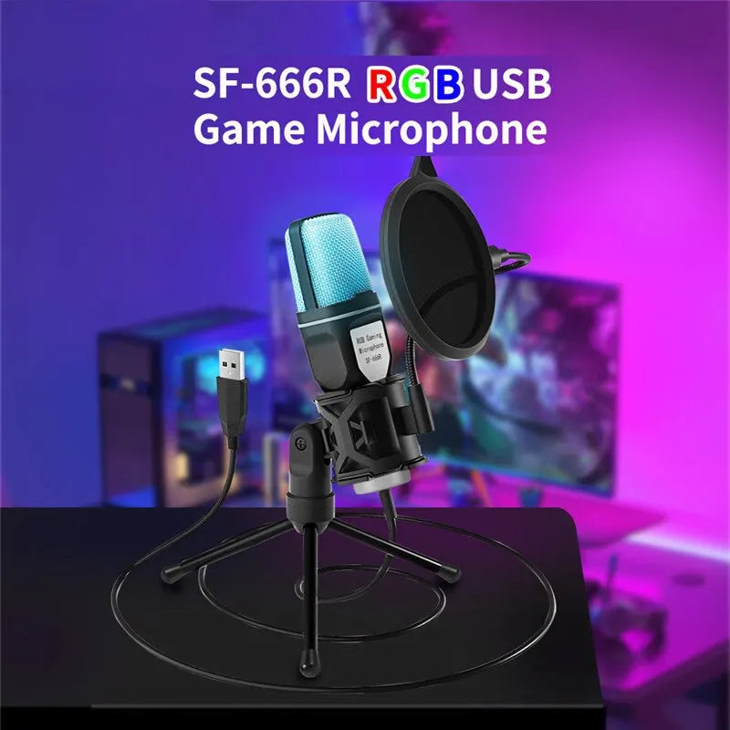 Micrófono RGB USB para jugar, podcasts y streaming