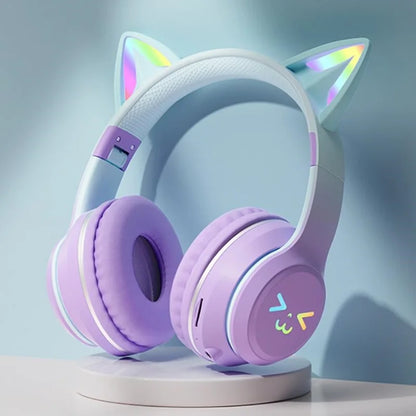 Auriculares Portátiles con Brillo RGB | Oreja de Gato Inalámbricos para PC Gamer con Reducción de Ruido y Bluetooth