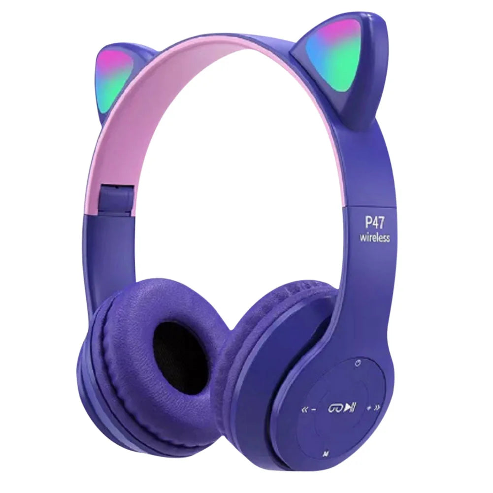 Auriculares Inalámbricos con Orejas de Gato: Luminosos y Perfectos para Niños y Niñas