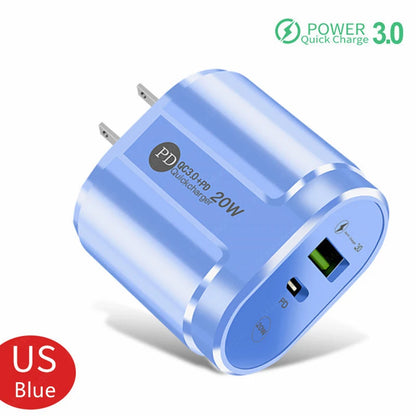 Cargador USB de 2 Puertos, Adaptador de Carga Rápida 3.0 PD 20W Tipo C