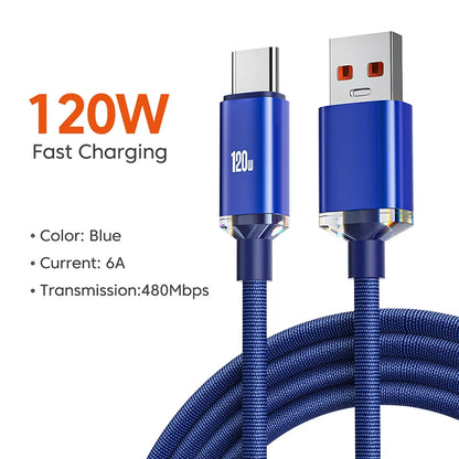 Cable de Carga Rápida USB Tipo C para Teléfono Xiaomi Redmi Note 13 14 Pro, Cable de Datos de Carga Rápida 6A de 120W