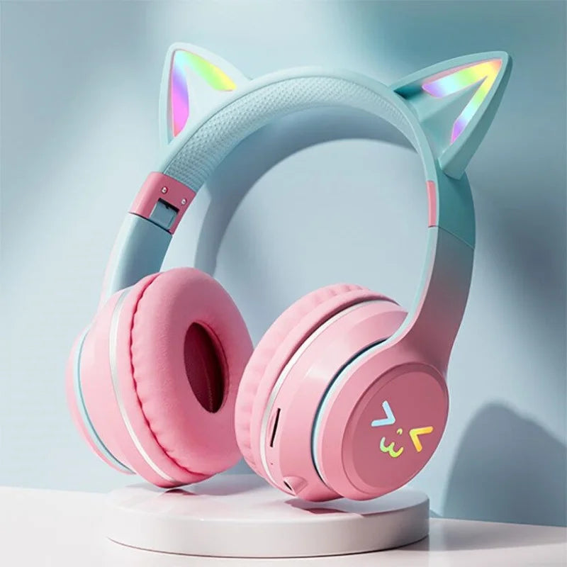 Auriculares Portátiles con Brillo RGB | Oreja de Gato Inalámbricos para PC Gamer con Reducción de Ruido y Bluetooth