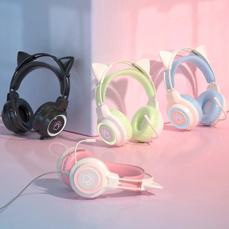 Auriculares para Juegos con Orejas de Gato: Sonido 3D, Micrófono con Reducción de Ruido y Diseño Cómodo