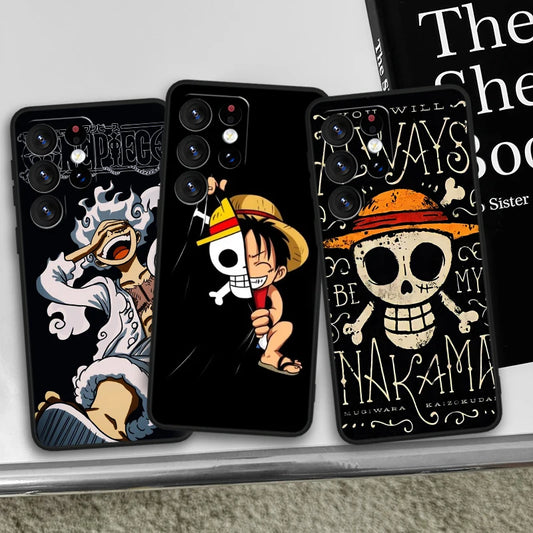 Funda negra de TPU One Piece con diseño de Luffy para Samsung Galaxy S24/S23/S22