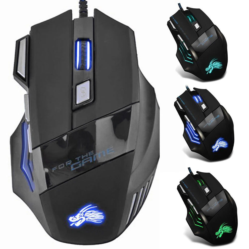 Ratón Gaming con Retroiluminación de 7 Colores, Ajustable hasta 5500 DPI, Diseño Negro y Ergonómico