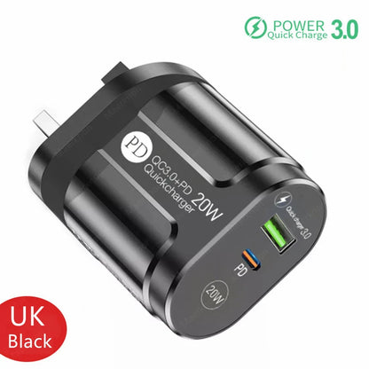 Cargador USB de 2 Puertos, Adaptador de Carga Rápida 3.0 PD 20W Tipo C