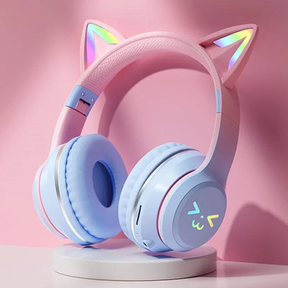 Auriculares Portátiles con Brillo RGB | Oreja de Gato Inalámbricos para PC Gamer con Reducción de Ruido y Bluetooth