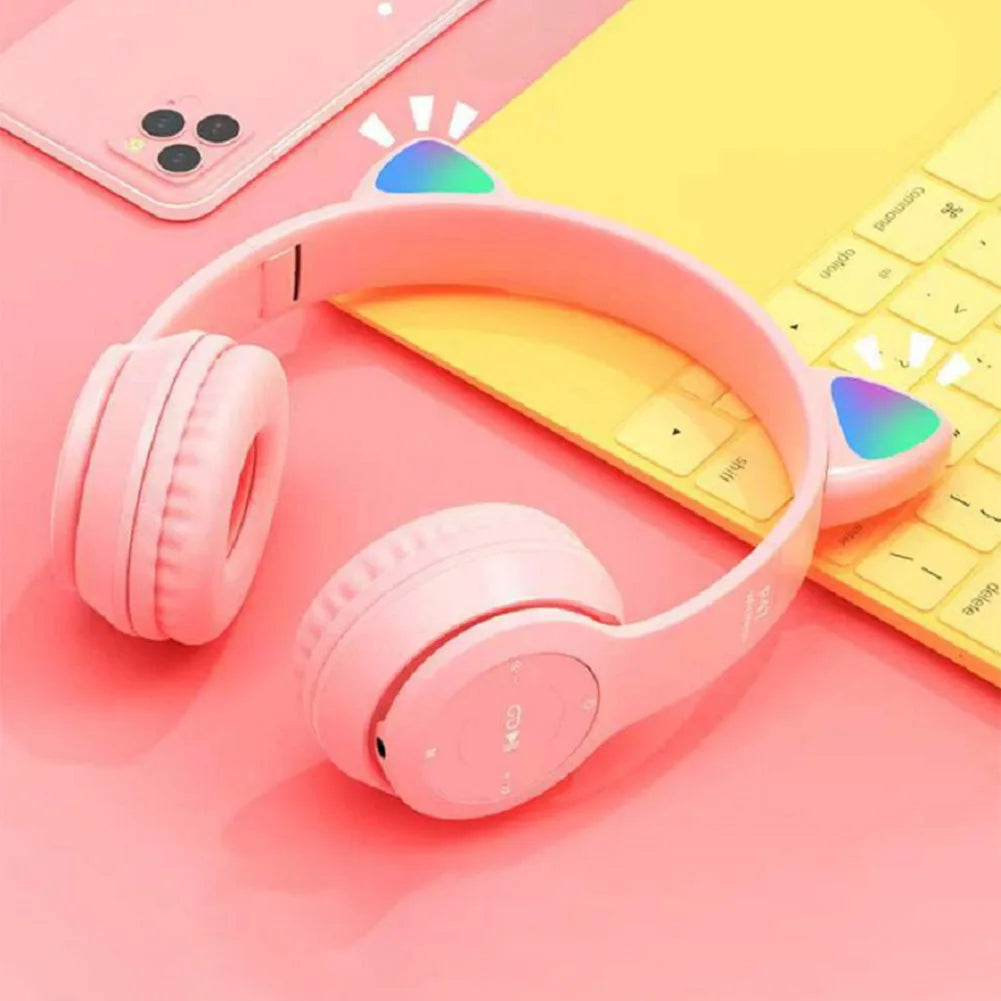 Auriculares Inalámbricos con Orejas de Gato: Luminosos y Perfectos para Niños y Niñas