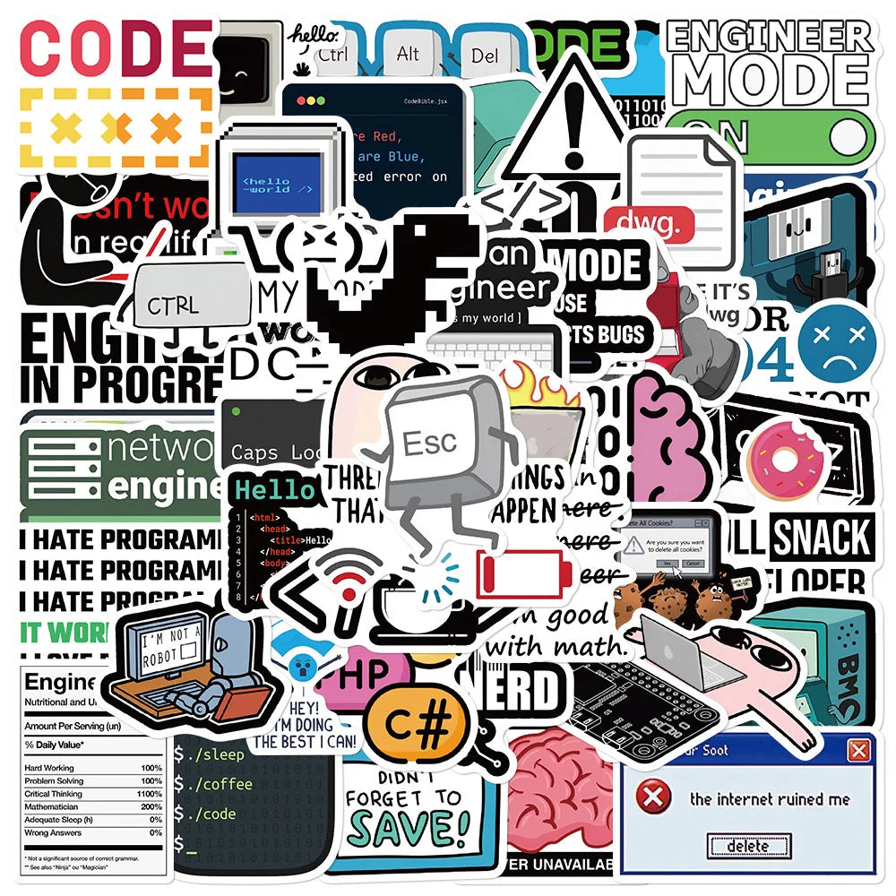 Pegatinas Divertidas de Programación - Java, JS, PHP, Docker, HTML (10/50 Uds.)