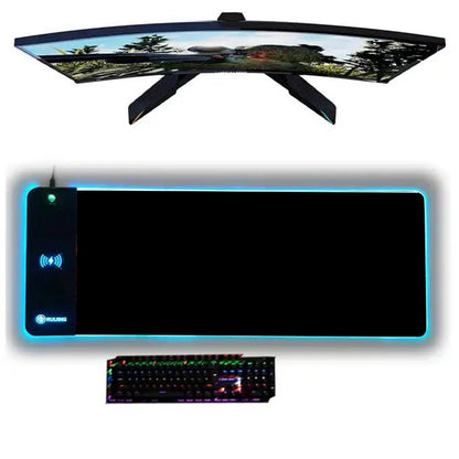 Mairuige Alfombrilla de Ratón con Luz LED para Gaming, 15W Inalámbrica, Cargador de Teléfono Móvil, Antideslizante, RGB, Color Negro