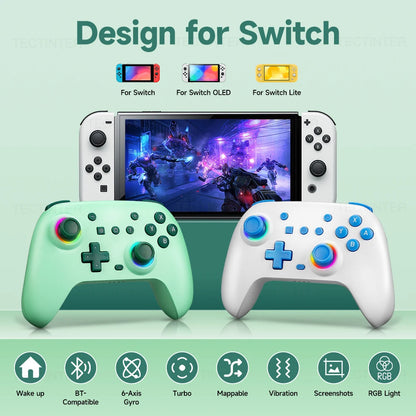 Mando Inalámbrico RGB Compatible con Bluetooth para Nintendo Switch, OLED, Lite, PC, Joystick, Gamepad para Steam, iOS, Android, TV Box