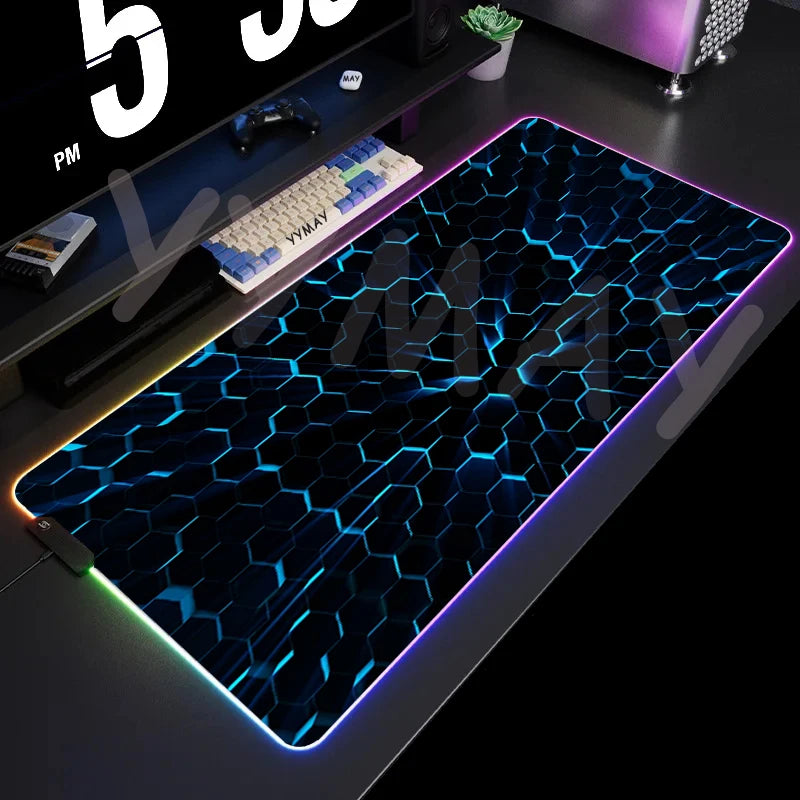 Alfombrilla de Ratón RGB Grande Geométrica XXL, Alfombrilla de Ratón LED para Juegos, Alfombrillas de Mesa Luminosas, Alfombrillas de Escritorio con Retroiluminación