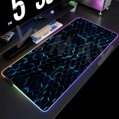 Alfombrilla de Ratón RGB Grande Geométrica XXL, Alfombrilla de Ratón LED para Juegos, Alfombrillas de Mesa Luminosas, Alfombrillas de Escritorio con Retroiluminación