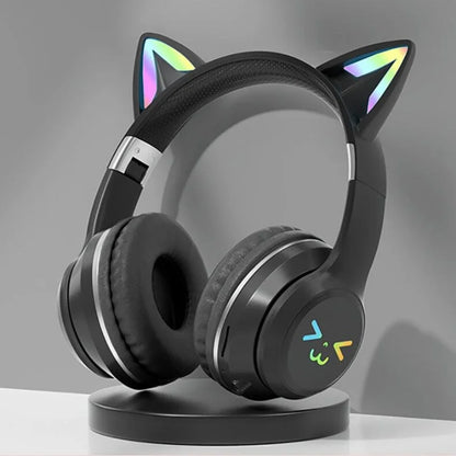 Auriculares Portátiles con Brillo RGB | Oreja de Gato Inalámbricos para PC Gamer con Reducción de Ruido y Bluetooth