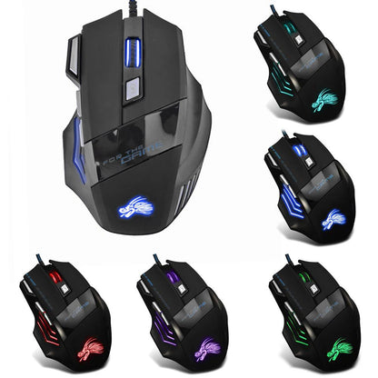 Ratón Gaming con Retroiluminación de 7 Colores, Ajustable hasta 5500 DPI, Diseño Negro y Ergonómico