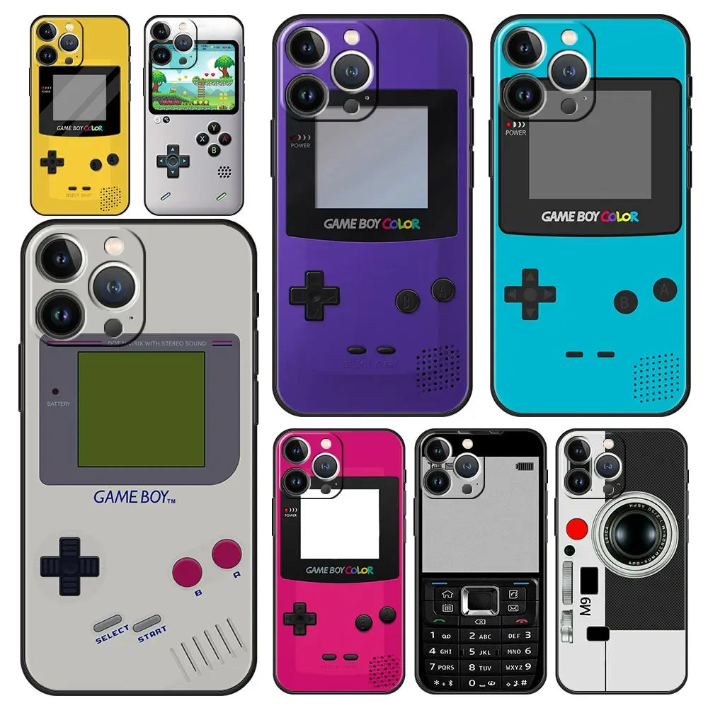 Funda de teléfono de lujo para Apple iPhone 11, 15, 14 Pro MAX, 12, 13, 7, 8 Plus, X, XR, XS, MAX, SE, Funda de silicona negra, Gameboy Boy Game