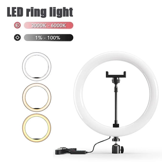 aro de luz LED regulable con soporte para móvil, ideal para maquillaje, tiktok y videos en vivo