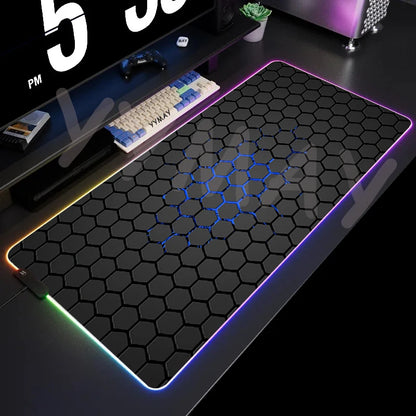 Alfombrilla de Ratón RGB Grande Geométrica XXL, Alfombrilla de Ratón LED para Juegos, Alfombrillas de Mesa Luminosas, Alfombrillas de Escritorio con Retroiluminación