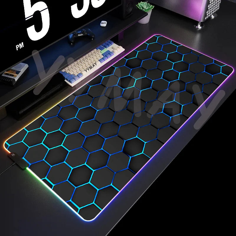 Alfombrilla de Ratón RGB Grande Geométrica XXL, Alfombrilla de Ratón LED para Juegos, Alfombrillas de Mesa Luminosas, Alfombrillas de Escritorio con Retroiluminación