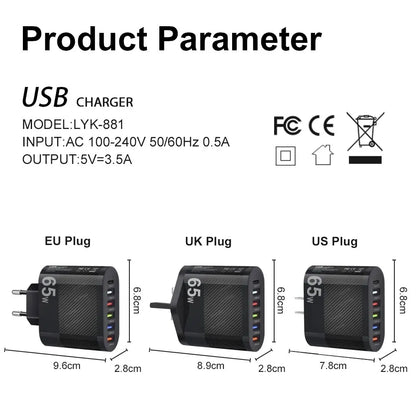 Cargador USB 3.1A de 5 Puertos, Adaptador de Carga PD para Xiaomi, iPhone 13, Samsung, Cargador de Pared QC 3.0