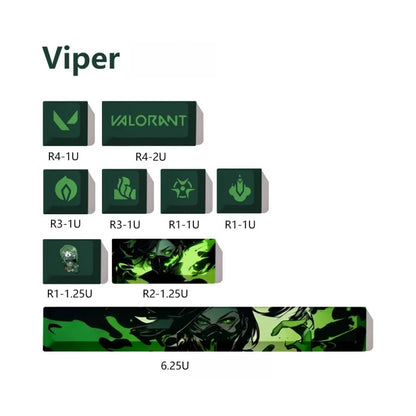 Valorant Jett Reyna Sage Viper Keycap - 9 Teclas, Juego Esports, Accesorios Originales DIY para Teclado Mecánico