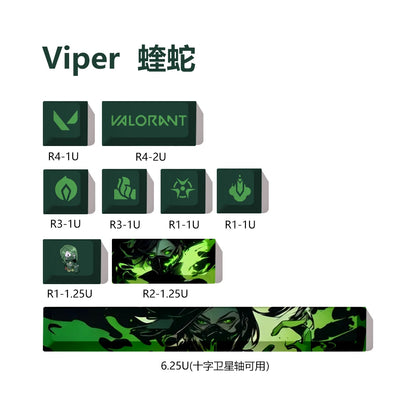 Valorant Jett Reyna Sage Viper Keycap - 9 Teclas, Juego Esports, Accesorios Originales DIY para Teclado Mecánico