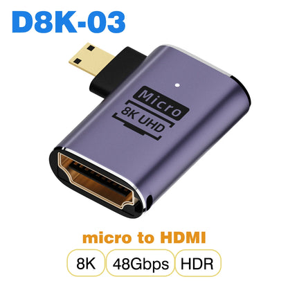 Ugrourd - Adaptador de Cable HDMI 2.1, Convertidor Mini/Micro HDMI a HDMI 2.1, 48Gbps, 8K 60Hz, 4K 120Hz para Proyector, HDTV, PS4, PS5, Ordenador Portátil y PC