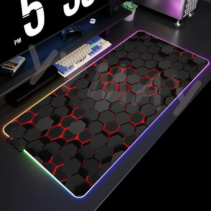 Alfombrilla de Ratón RGB Grande Geométrica XXL, Alfombrilla de Ratón LED para Juegos, Alfombrillas de Mesa Luminosas, Alfombrillas de Escritorio con Retroiluminación