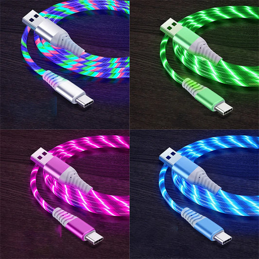 Cable de Datos de Carga Rápida para Móvil, Cable Micro USB LED Tipo C de Flujo Luminoso 3A para Samsung, Xiaomi, OPPO, Huawei, iPhone