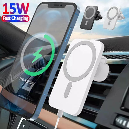 Cargador de Coche Inalámbrico Magnético para MagSafe, Soporte de Teléfono con Montaje en Rejilla de Ventilación para iPhone 16, 15, 14, 13, 12 Pro Max, Samsung, 15W