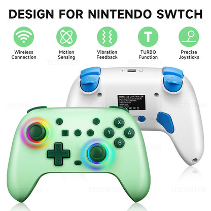 Mando Inalámbrico RGB Compatible con Bluetooth para Nintendo Switch, OLED, Lite, PC, Joystick, Gamepad para Steam, iOS, Android, TV Box