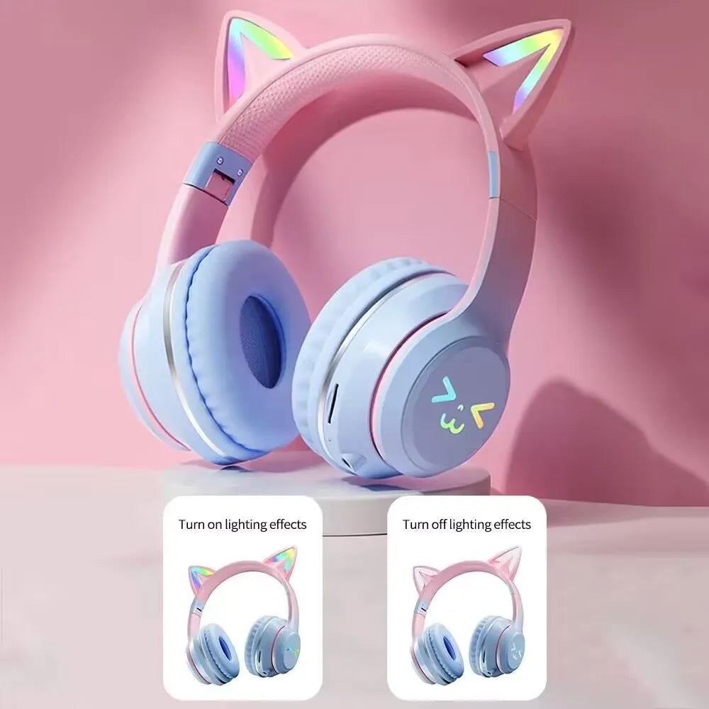 Auriculares Portátiles con Brillo RGB | Oreja de Gato Inalámbricos para PC Gamer con Reducción de Ruido y Bluetooth