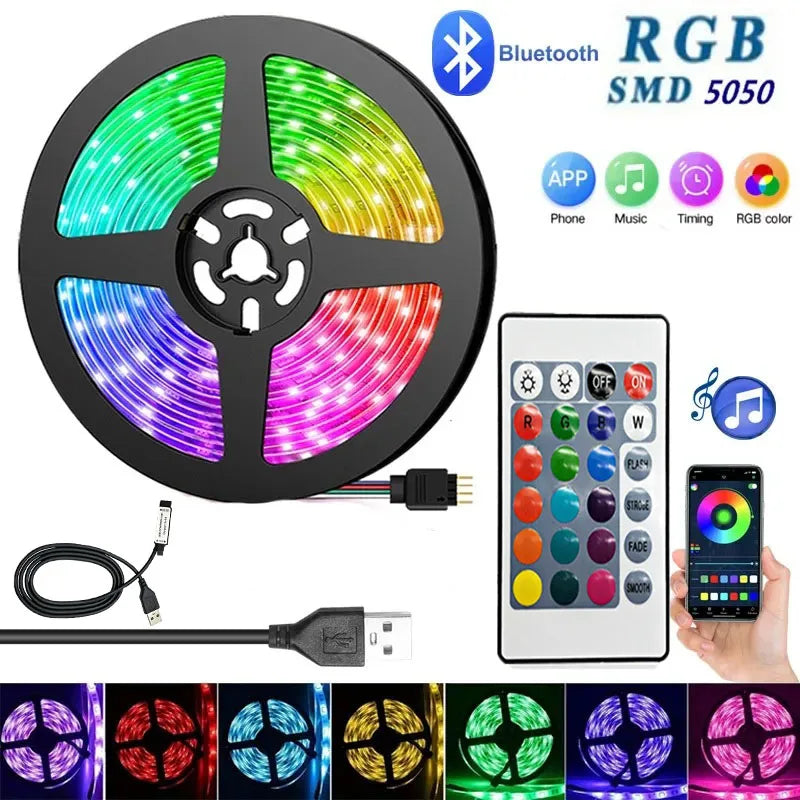 Tira LED RGB inteligente con control Bluetooth y música sync para decoración