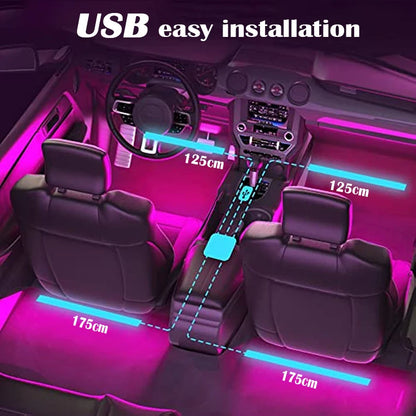 Tira de luces LED RGB para coche, Control por APP, Bluetooth, USB, 48 LEDs