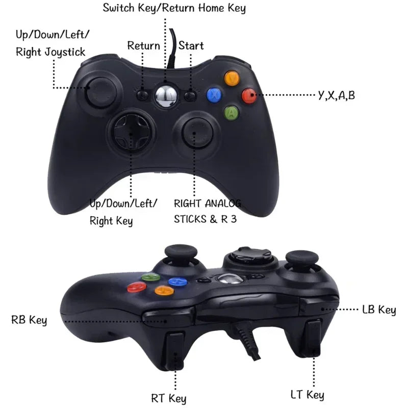 Mando con Cable USB para Xbox 360, Joystick de Mano para PC, Mando para Windows y Xbox