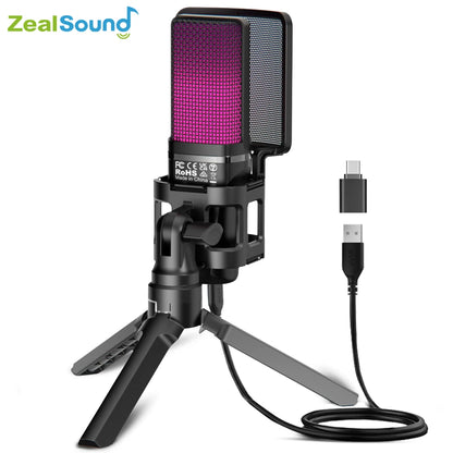 Micrófono: Zealsound RGB USB para Gaming, Streaming y Podcasting