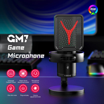 Micrófono profesional RGB USB para jugar, streaming y podcasts