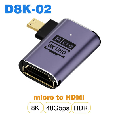 Ugrourd - Adaptador de Cable HDMI 2.1, Convertidor Mini/Micro HDMI a HDMI 2.1, 48Gbps, 8K 60Hz, 4K 120Hz para Proyector, HDTV, PS4, PS5, Ordenador Portátil y PC