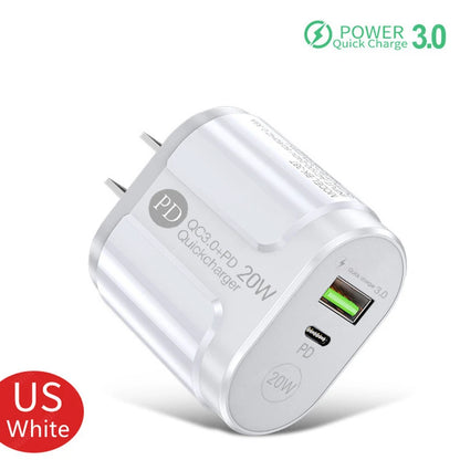 Cargador USB de 2 Puertos, Adaptador de Carga Rápida 3.0 PD 20W Tipo C