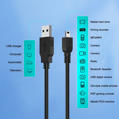 Cable USB 0,8M 2,0A Macho a Mini B 5 Pines 5P T Puerto MiniUSB para Dispositivos MP3, MP4, Cámara, Teléfono Móvil, Disco Duro, Ordenador