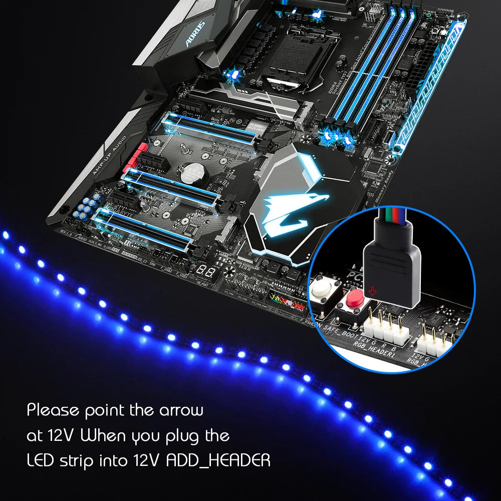 Tira LED RGB 12v 4 pines para PC gaming compatible con Aura Sync y MSI Mystic Light