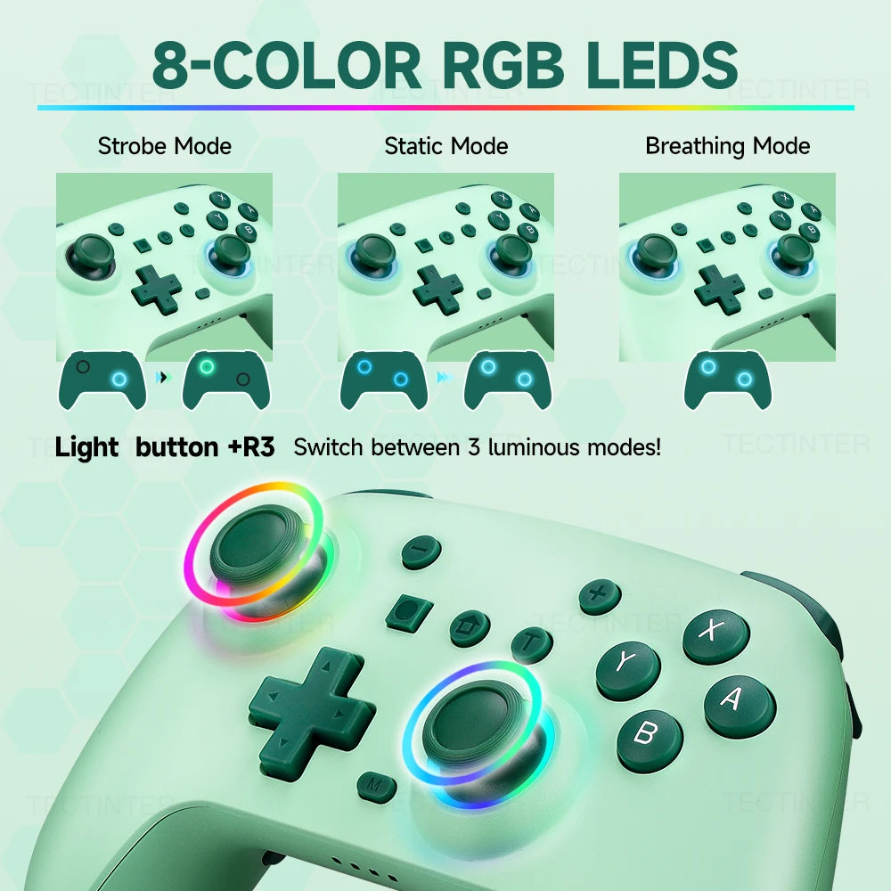 Mando Inalámbrico RGB Compatible con Bluetooth para Nintendo Switch, OLED, Lite, PC, Joystick, Gamepad para Steam, iOS, Android, TV Box